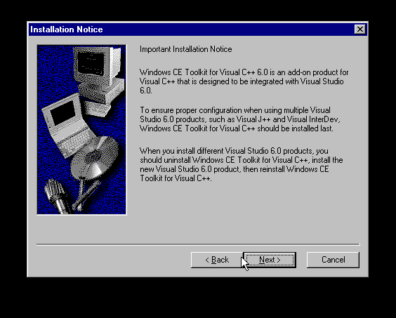 Windows CE Tool Kit Setup Warning Message